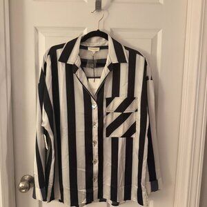 Promesa Medium Black and White Striped Button Down Blouses Top - NWT
